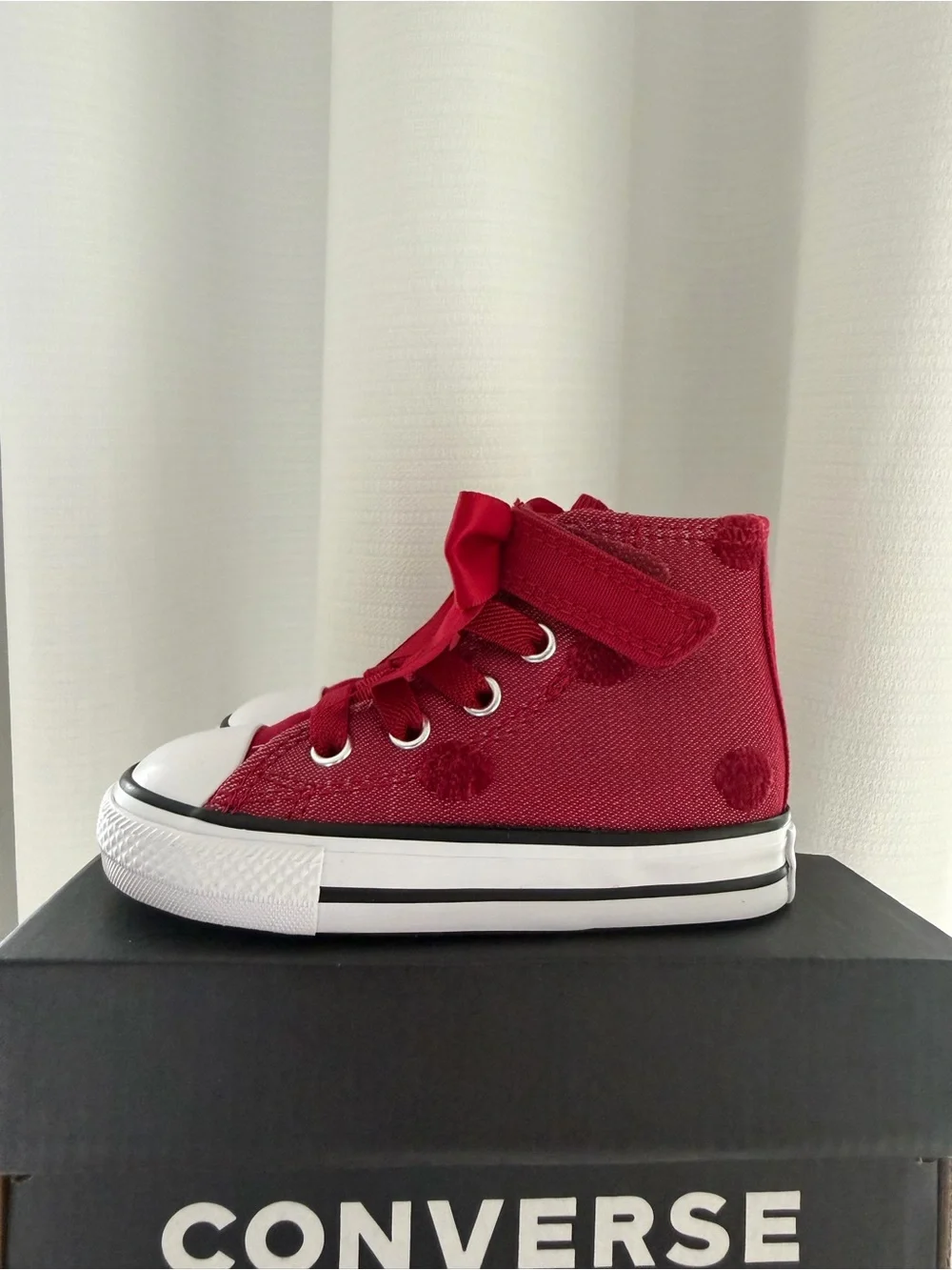 Kids Red Canvas High-Top Sneaker with Ribbon Laces
